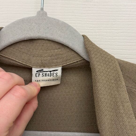 CP Shades 100% Rayon Long Trench Jacket Size Medium Tan Beige Collared Flowy - Picture 5 of 8